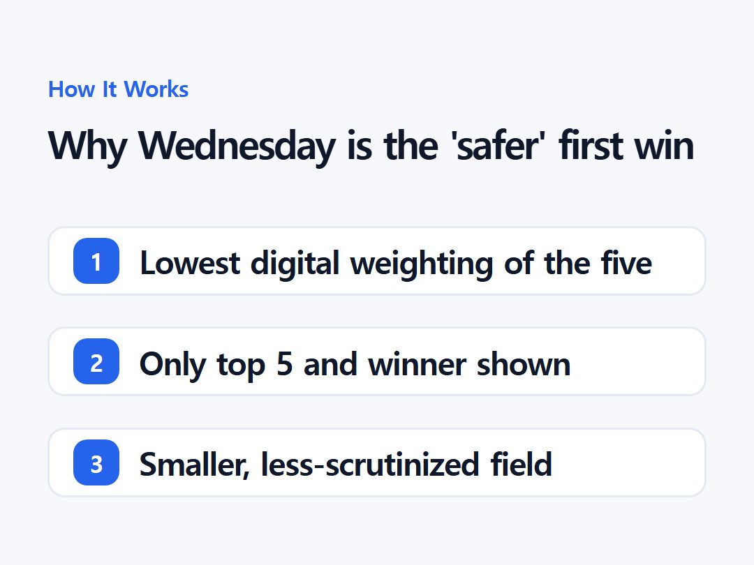 Why Wednesday is the 'safer' first win